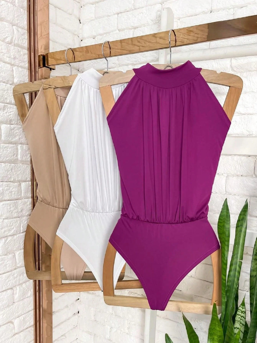 Body Feminino Com Gola Alta Drapeado Tecido Fresquinho Body Feminino Camiseta Collant Cavado Suplex Modas