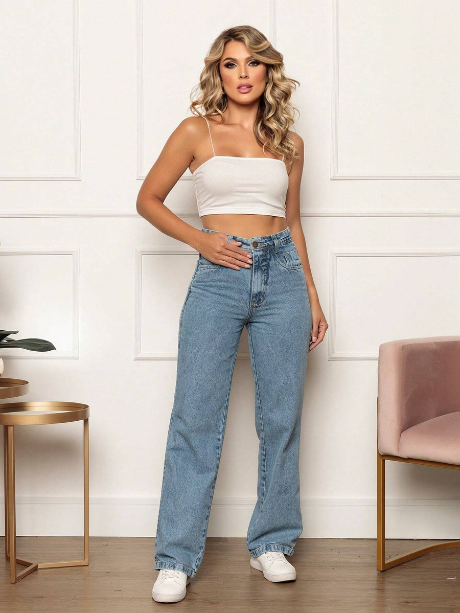 Vendedor IndicadoCalça Jeans Feminina Pantalona Wide Leg 100% Jeans Boca Larga Gaven Tecido Grosso Premium Boca de Sino