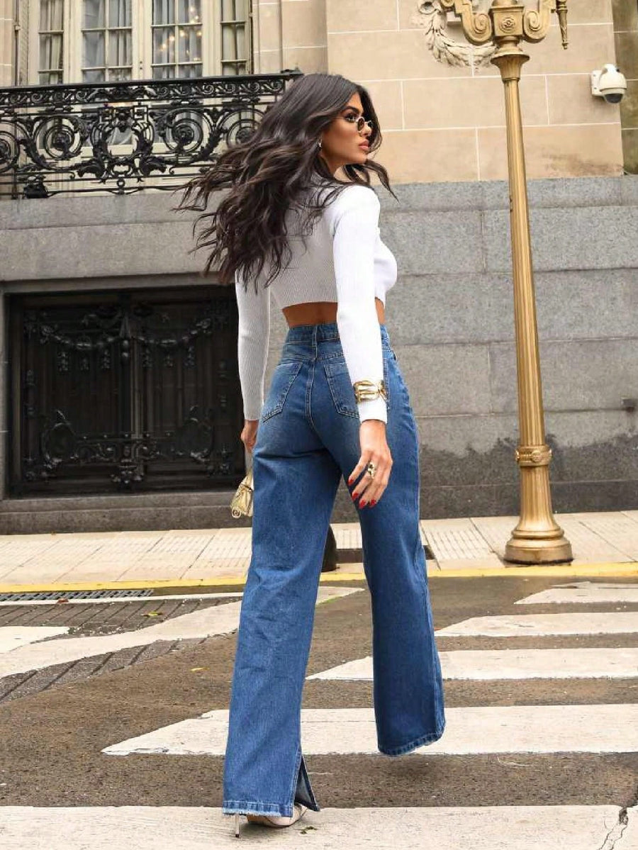 Vendedor Indicado
Calça Jeans Wide Leg Feminina c/ Fenda na Barra