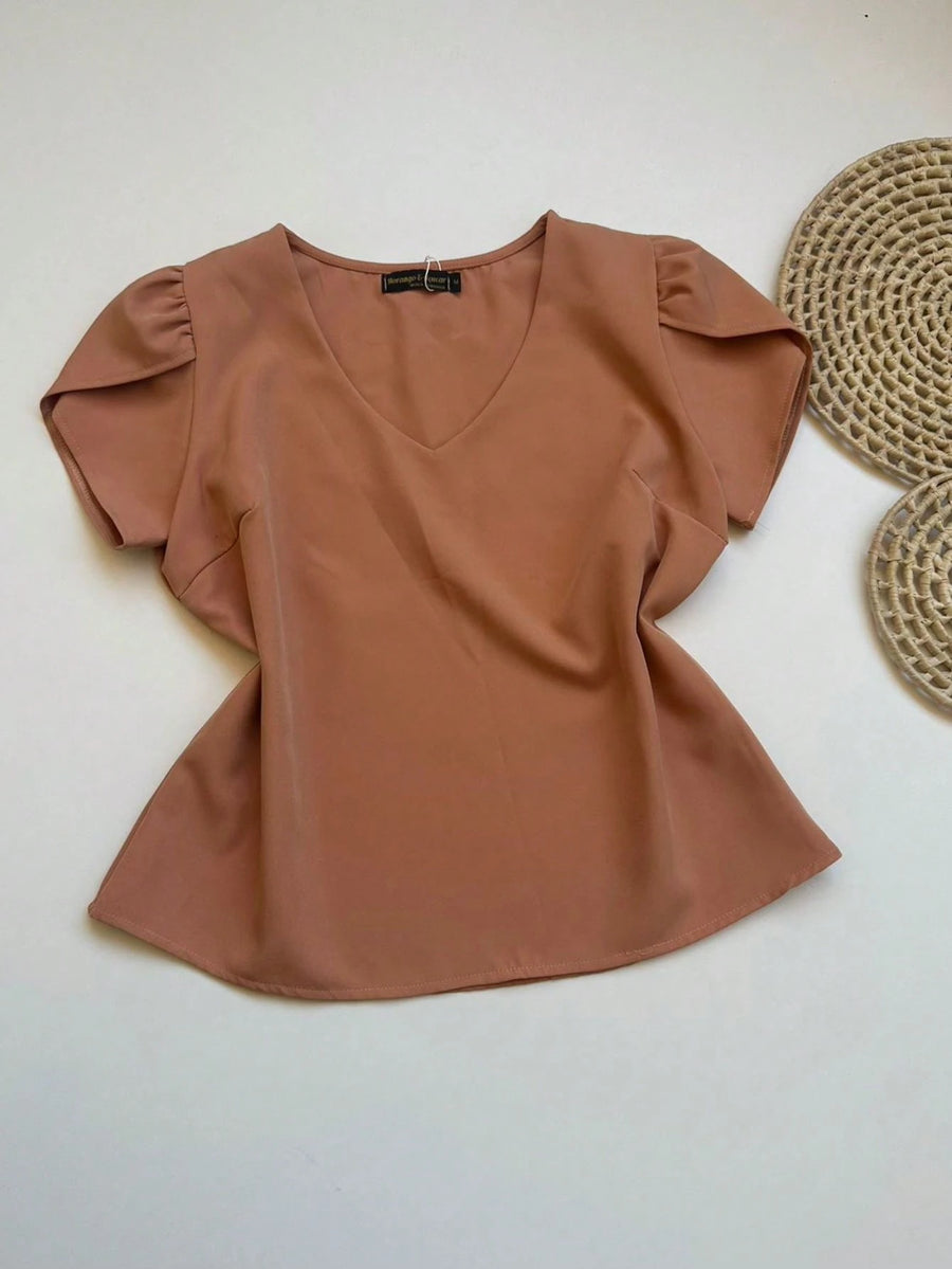 Conjunto Alfaiataria Feminino Blusa Manga curta com Calça Reta Largas