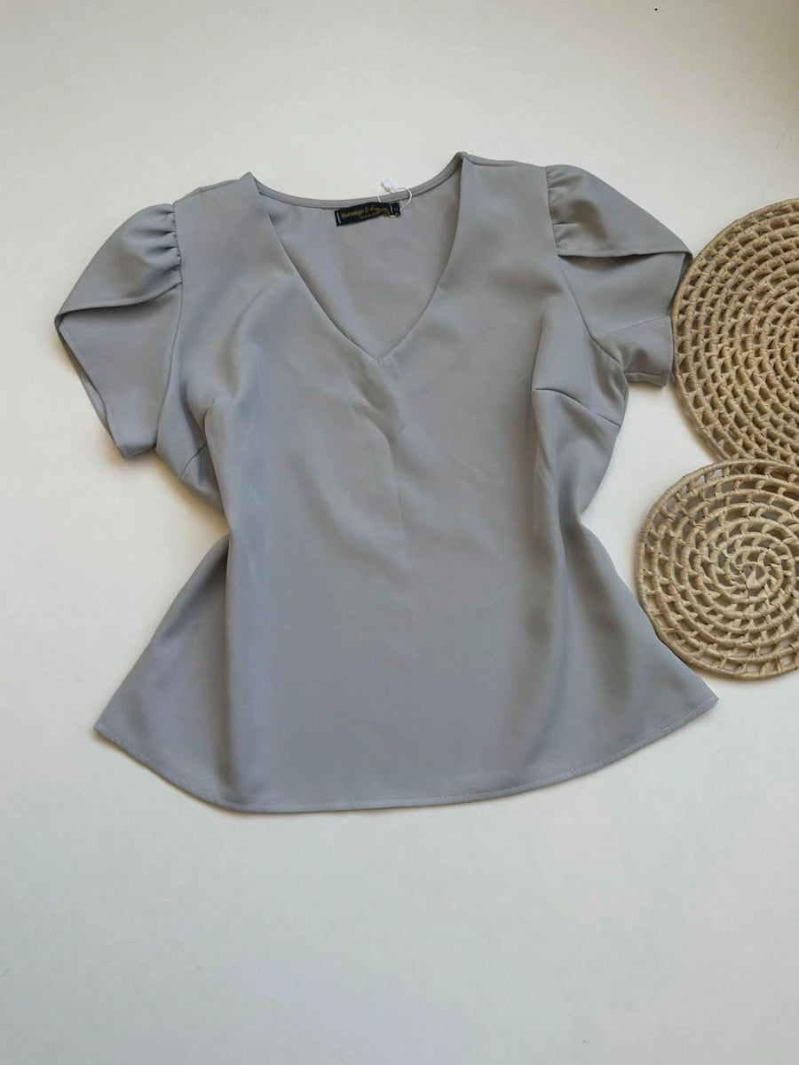 Conjunto Alfaiataria Feminino Blusa Manga curta com Calça Reta Largas