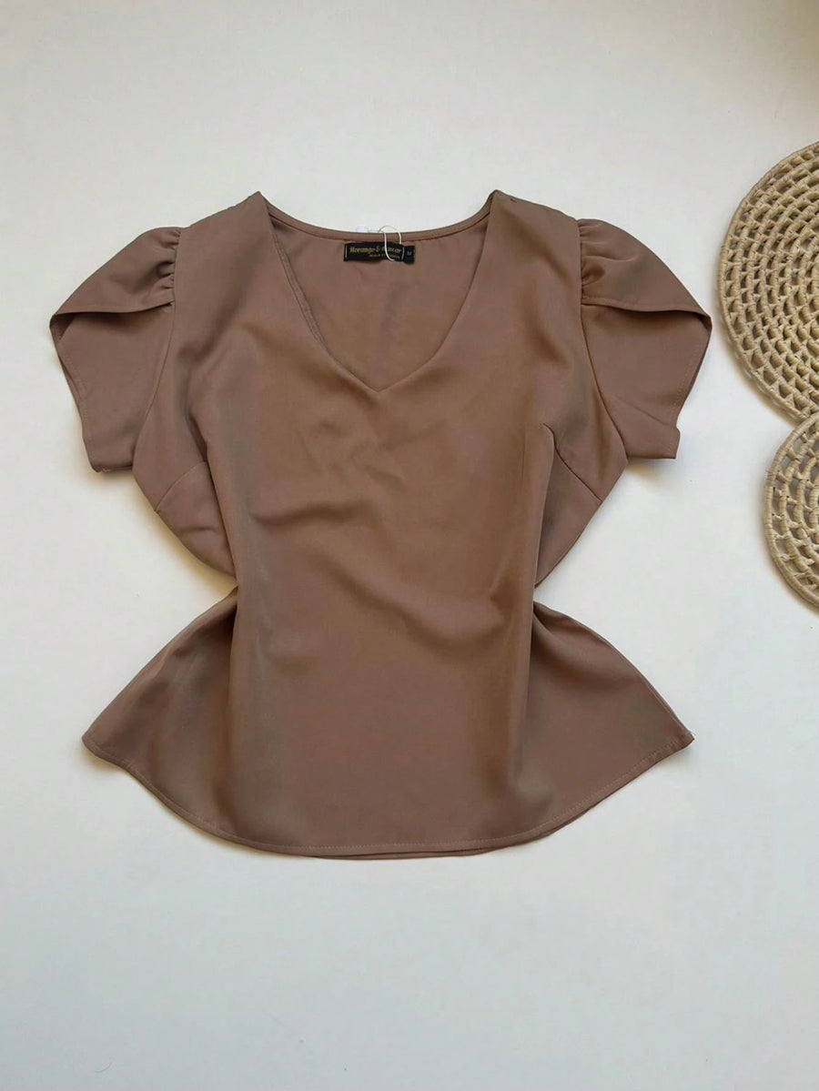 Conjunto Alfaiataria Feminino Blusa Manga curta com Calça Reta Largas