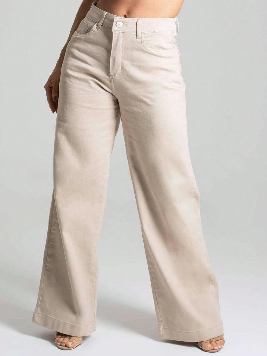 Calça Wide Leg Pantalona Jeans Feminina Cintura Alta Levanta Bumbum