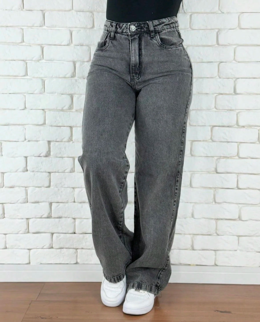 Calça Wide Leg Pantalona Jeans Feminina Cintura Alta Levanta Bumbum