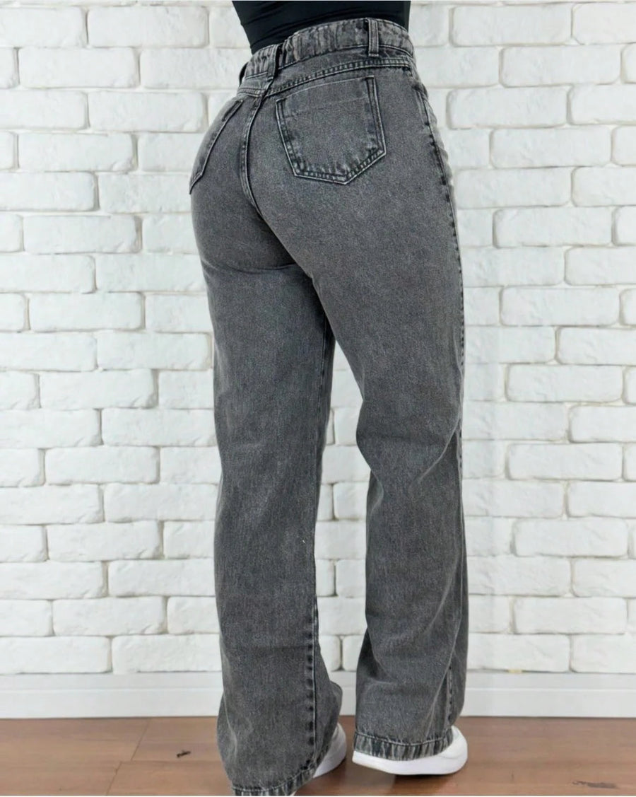 Calça Wide Leg Pantalona Jeans Feminina Cintura Alta Levanta Bumbum