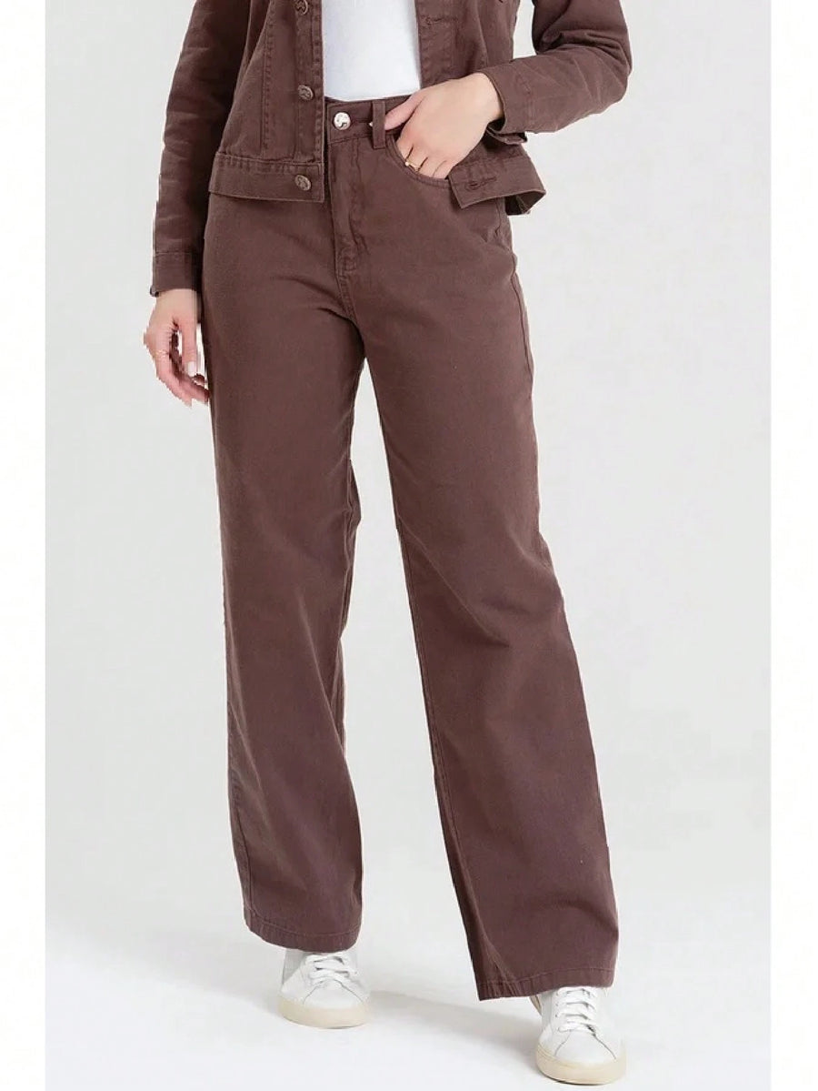 Calça Jeans Feminina Wide Leg pantalona Cintura Alta Tecido grafite
