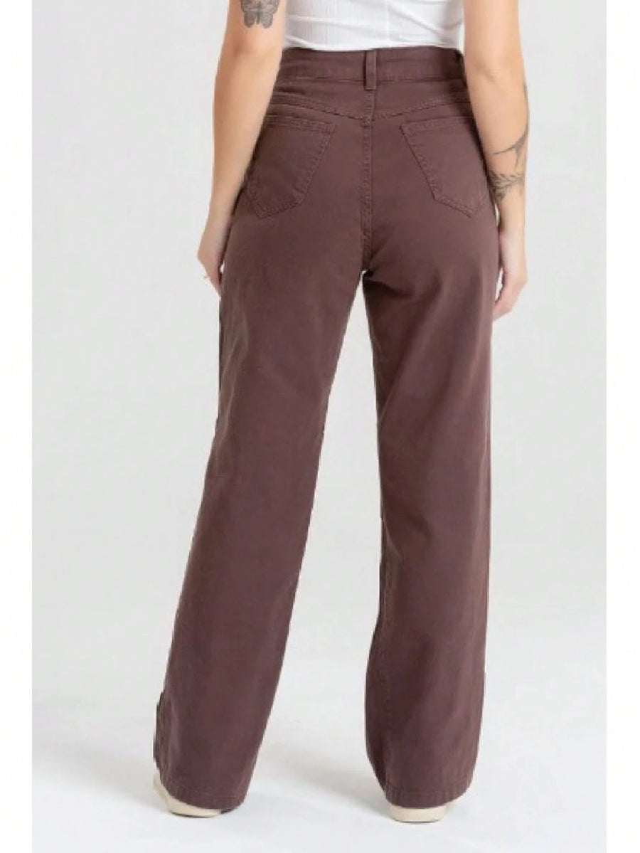 Calça Jeans Feminina Wide Leg pantalona Cintura Alta Tecido grafite
