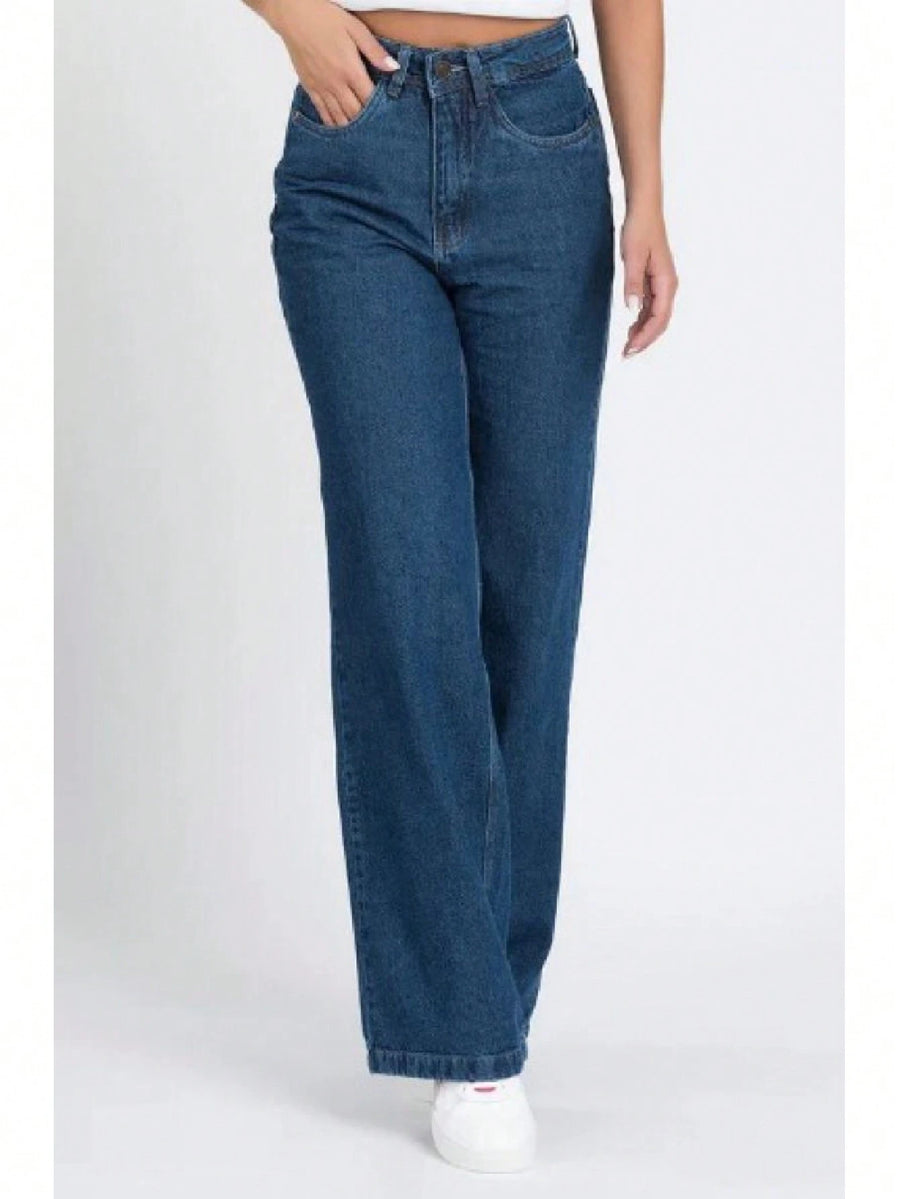 Calça Jeans Feminina Wide Leg pantalona Cintura Alta Tecido grafite