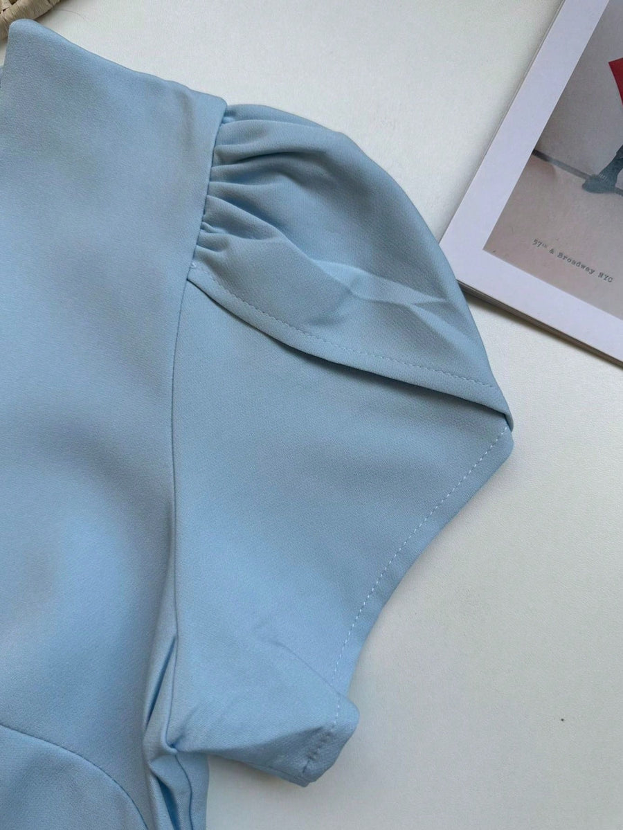 Conjunto Alfaiataria Feminino Blusa Manga curta com Calça Reta Largas