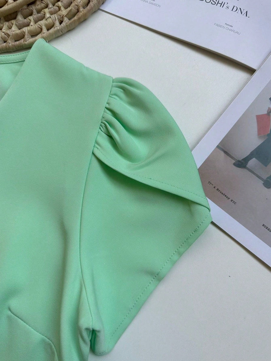 Conjunto Alfaiataria Feminino Blusa Manga curta com Calça Reta Largas