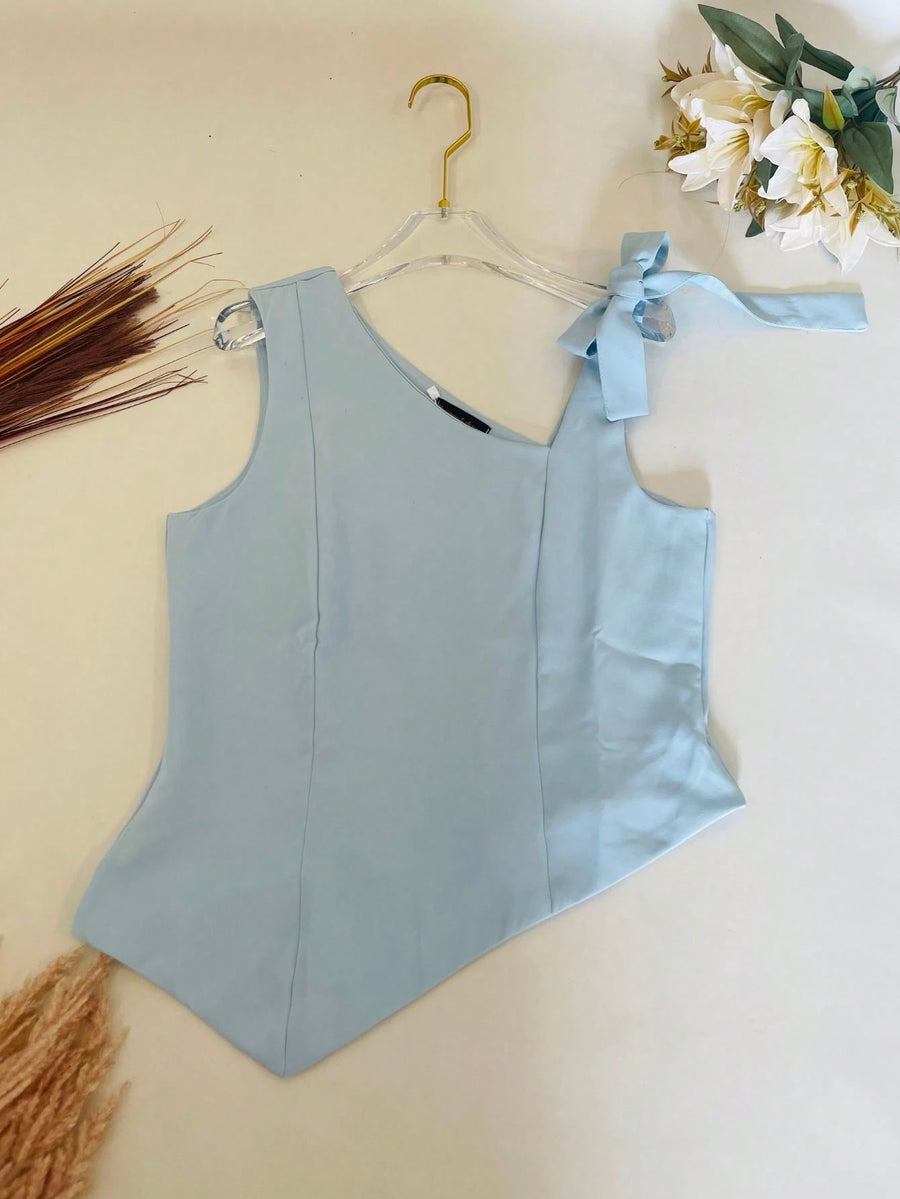 KALINA FASHION Conjunto Feminino Alfaiataria Blusa de ombro com laço e calça reta solta