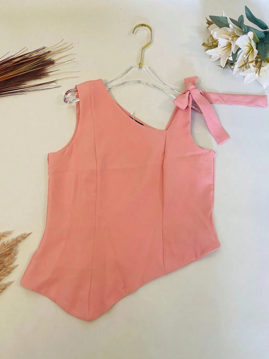 KALINA FASHION Conjunto Feminino Alfaiataria Blusa de ombro com laço e calça reta solta