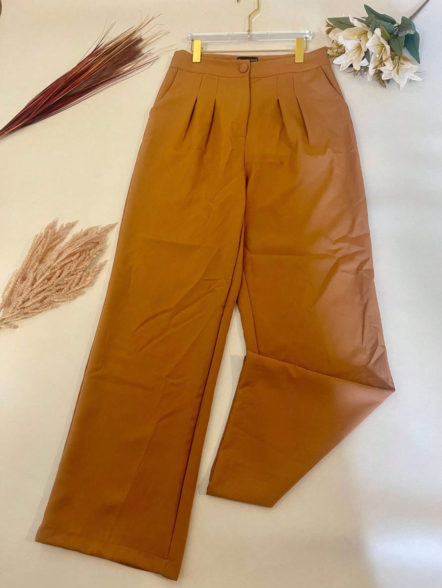 KALINA FASHION Conjunto Feminino Alfaiataria Blusa de ombro com laço e calça reta solta