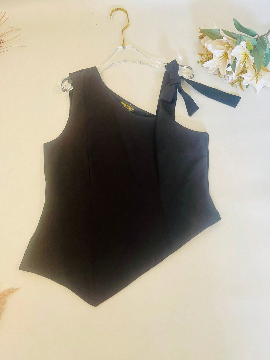 KALINA FASHION Conjunto Feminino Alfaiataria Blusa de ombro com laço e calça reta solta