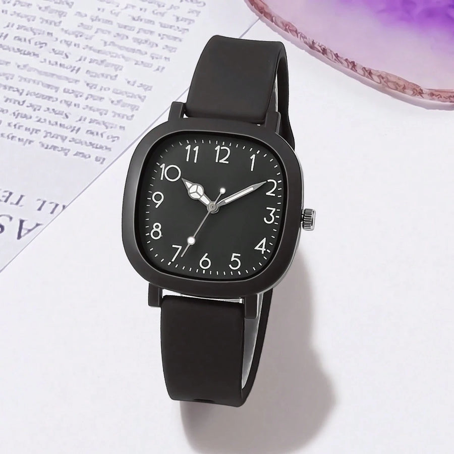 3 Peças/Conjunto Relógio de Quartzo Feminino da Moda com Pulseira de Silicone, Combinação de Relógio de Pulso da Moda Adequada para Uso Diário, Presente de Aniversário para Familiares e Amigos