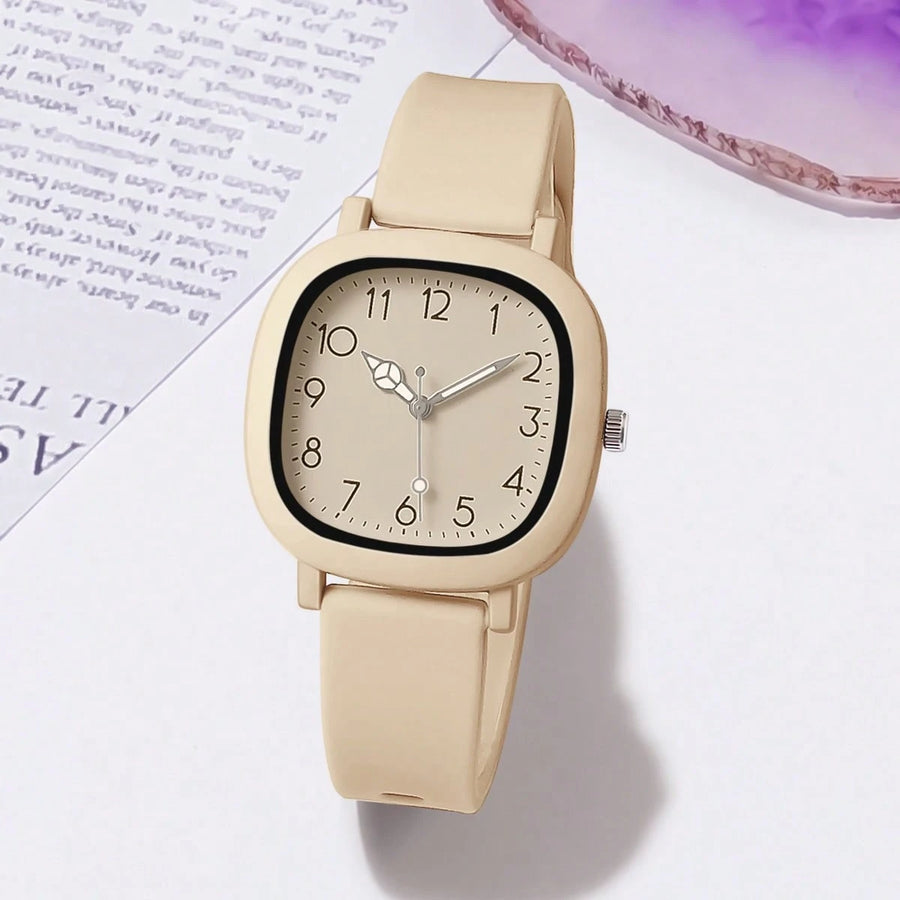 3 Peças/Conjunto Relógio de Quartzo Feminino da Moda com Pulseira de Silicone, Combinação de Relógio de Pulso da Moda Adequada para Uso Diário, Presente de Aniversário para Familiares e Amigos