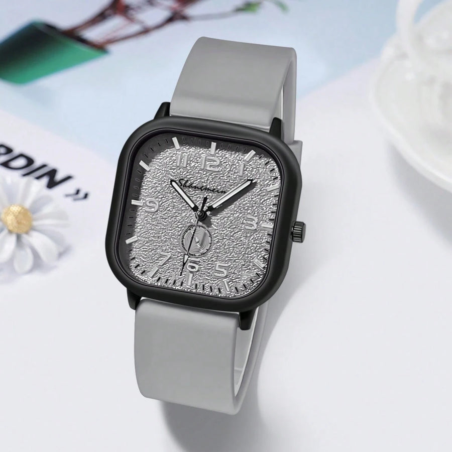 3 Peças/Conjunto Relógio de Quartzo Feminino da Moda com Pulseira de Silicone, Combinação de Relógio de Pulso da Moda Adequada para Uso Diário, Presente de Aniversário para Familiares e Amigos