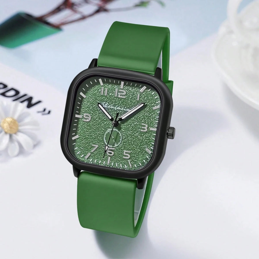 3 Peças/Conjunto Relógio de Quartzo Feminino da Moda com Pulseira de Silicone, Combinação de Relógio de Pulso da Moda Adequada para Uso Diário, Presente de Aniversário para Familiares e Amigos