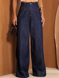 Vendedor Indicado
Calça Jeans Azul Escuro Pantalona Cintura Alta Feminina
