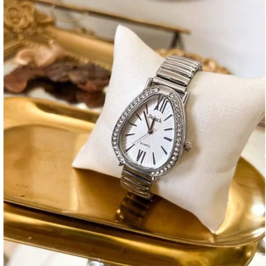 Relógio de Pulso Feminino Pulseira Elástica e plástico. Analógico Prata Rosas de ouro