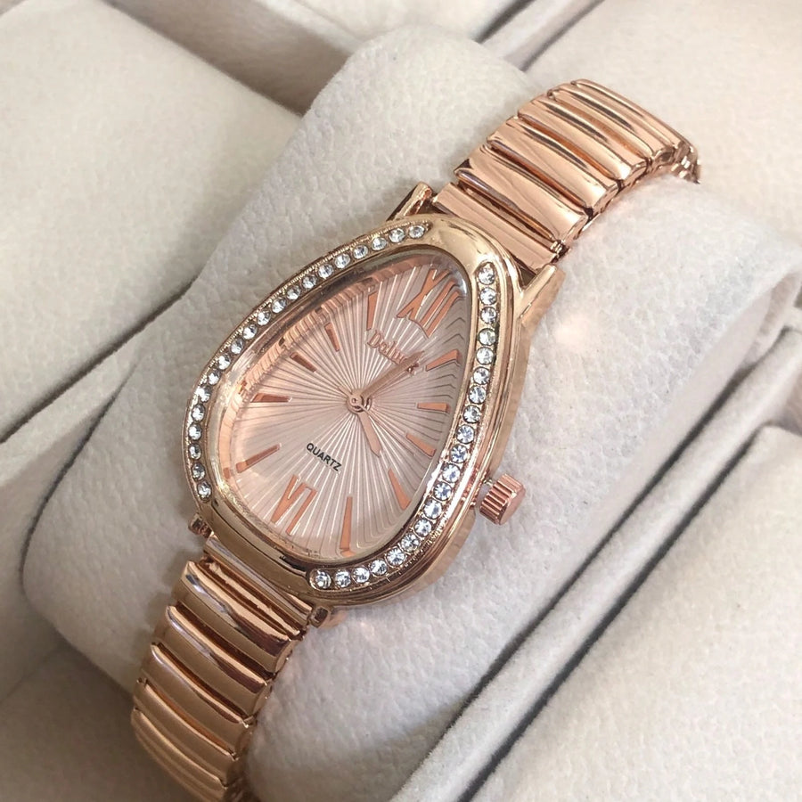 Relógio de Pulso Feminino Pulseira Elástica e plástico. Analógico Prata Rosas de ouro