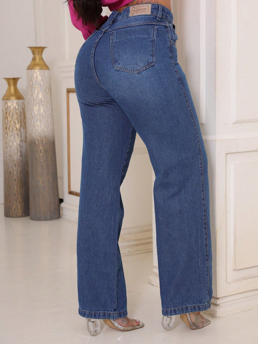 Vendedor IndicadoCalça Jeans Feminina Pantalona Wide Leg 100% Jeans Boca Larga Gaven Tecido Grosso Premium Boca de Sino
