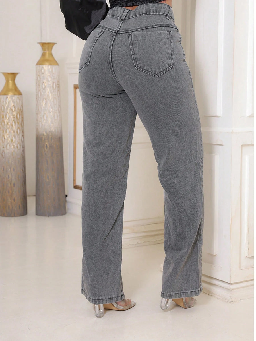 Vendedor IndicadoCalça Jeans Feminina Pantalona Wide Leg 100% Jeans Boca Larga Gaven Tecido Grosso Premium Boca de Sino