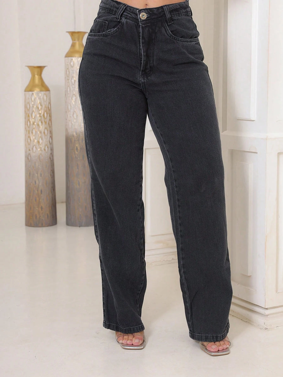 Vendedor IndicadoCalça Jeans Feminina Pantalona Wide Leg 100% Jeans Boca Larga Gaven Tecido Grosso Premium Boca de Sino