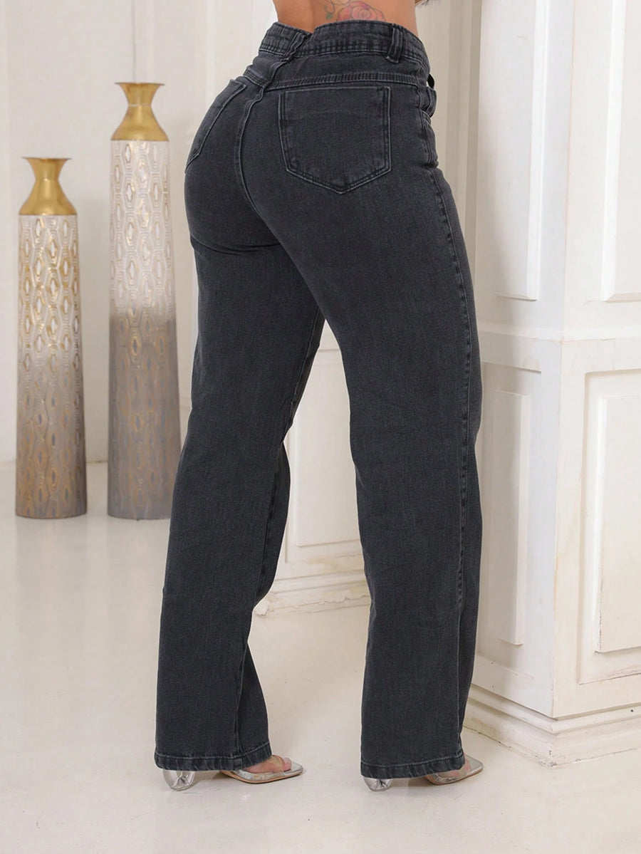 Vendedor IndicadoCalça Jeans Feminina Pantalona Wide Leg 100% Jeans Boca Larga Gaven Tecido Grosso Premium Boca de Sino