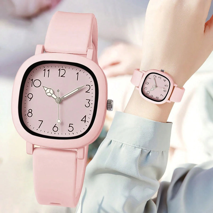 3 Peças/Conjunto Relógio de Quartzo Feminino da Moda com Pulseira de Silicone, Combinação de Relógio de Pulso da Moda Adequada para Uso Diário, Presente de Aniversário para Familiares e Amigos