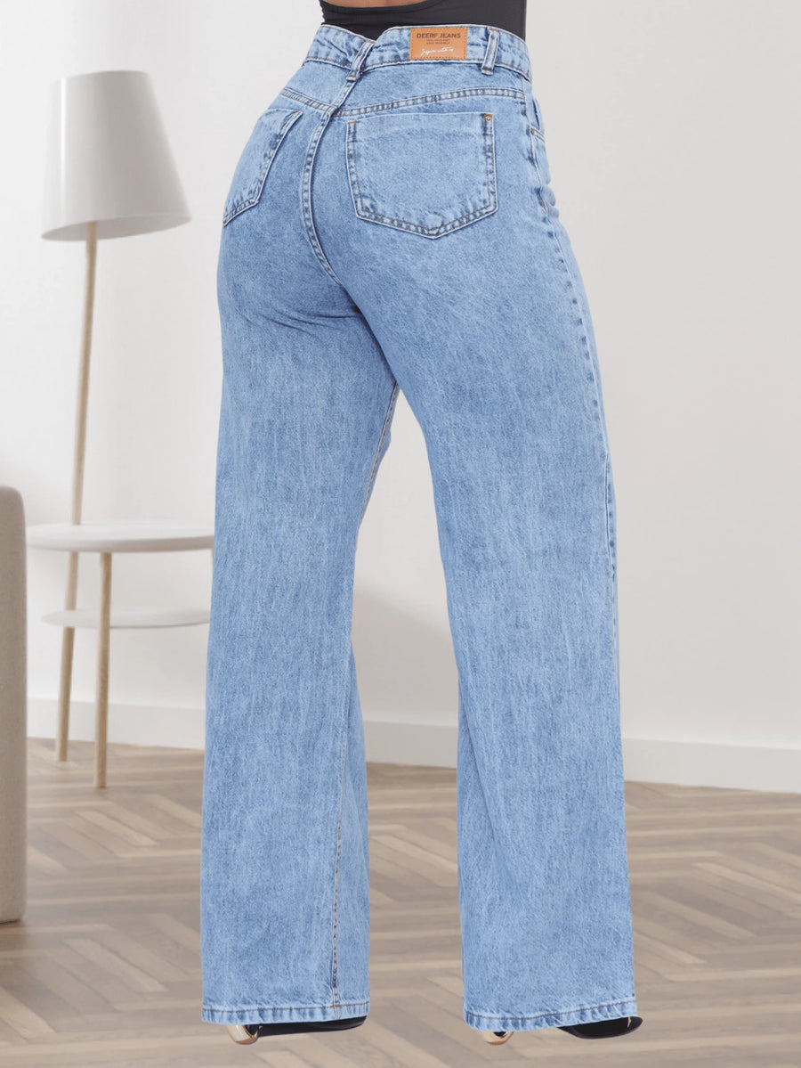 Vendedor Indicado
Calça Wide Leg Jeans Feminina Denim Levanta Bumbum Cós Alto tecido grosso Premium Lavagem Clara ou Grafite Perna Larga Marmorizada
