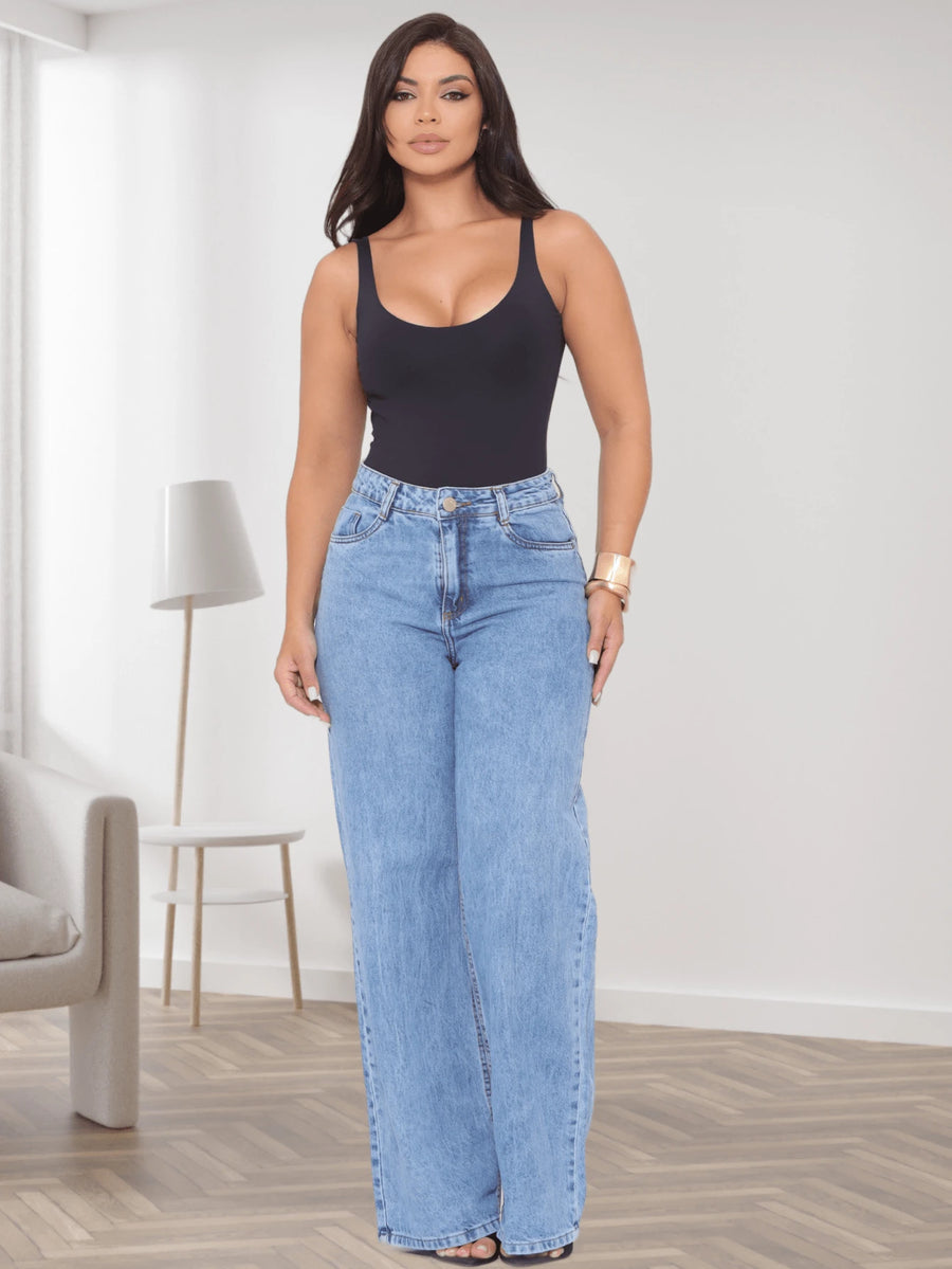 Vendedor Indicado
Calça Wide Leg Jeans Feminina Denim Levanta Bumbum Cós Alto tecido grosso Premium Lavagem Clara ou Grafite Perna Larga Marmorizada
