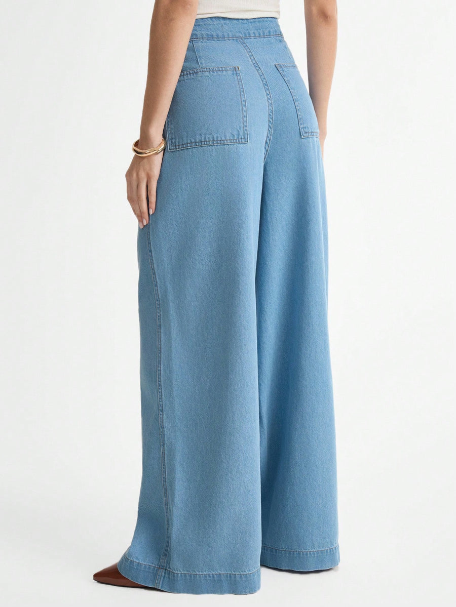 Daynim Calça Jeans Feminina Wide Leg Alfaiatada