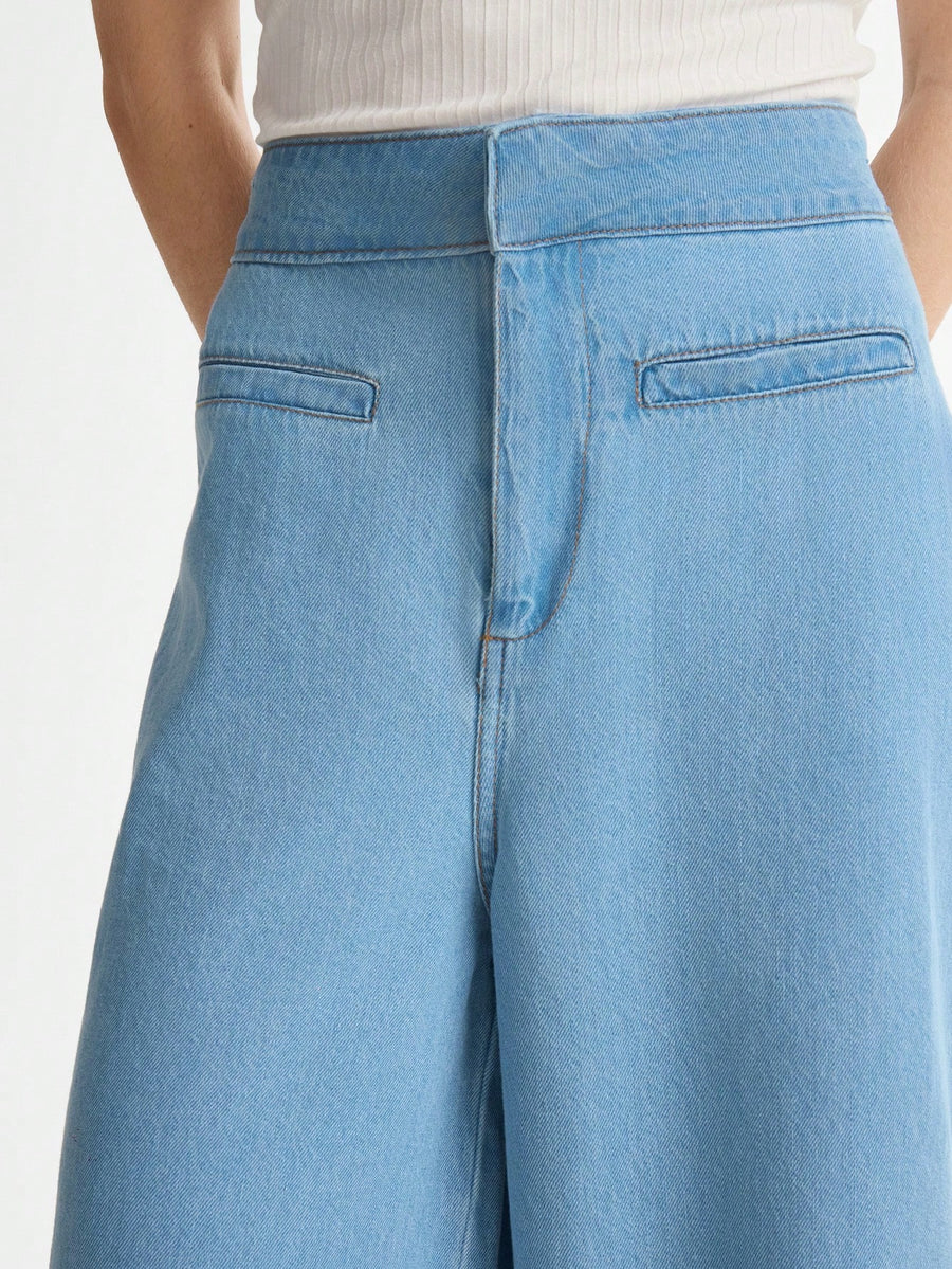 Daynim Calça Jeans Feminina Wide Leg Alfaiatada