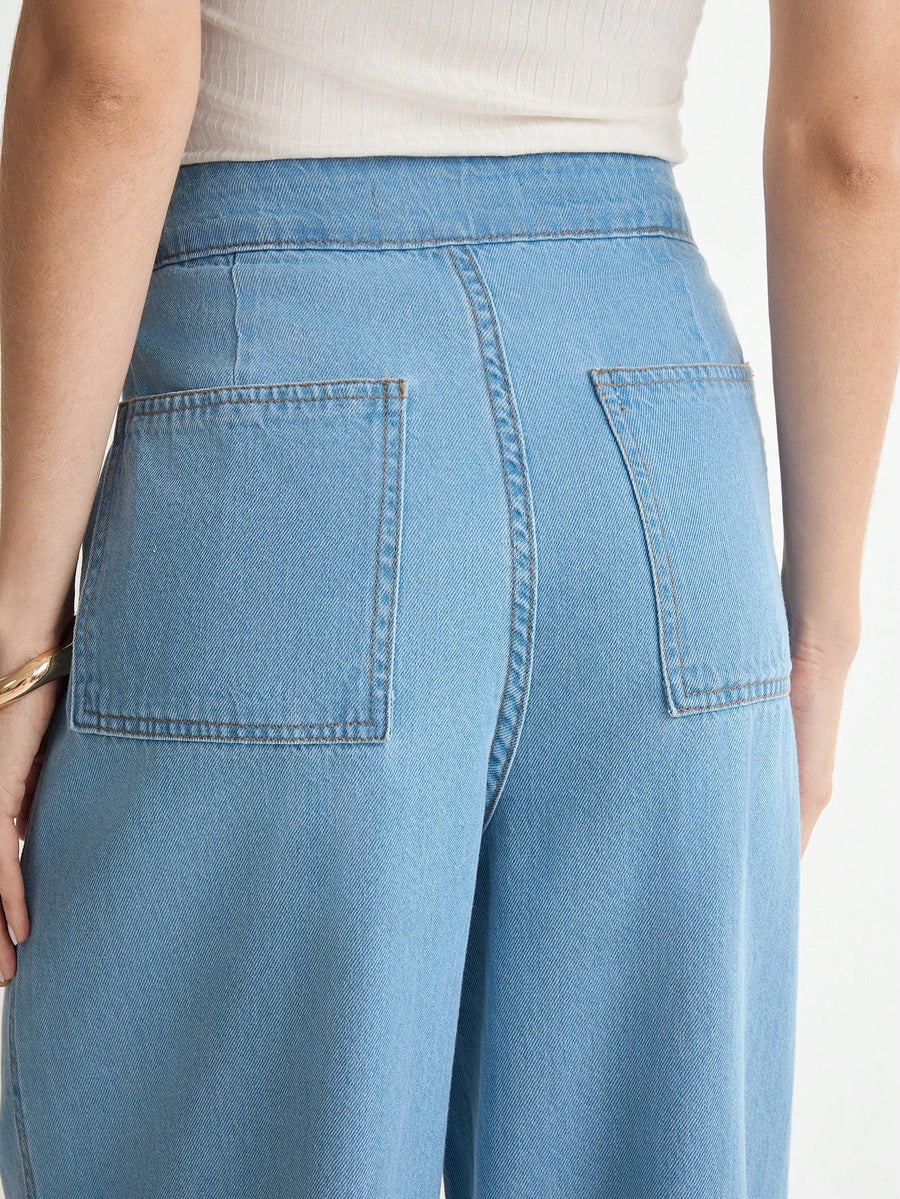 Daynim Calça Jeans Feminina Wide Leg Alfaiatada