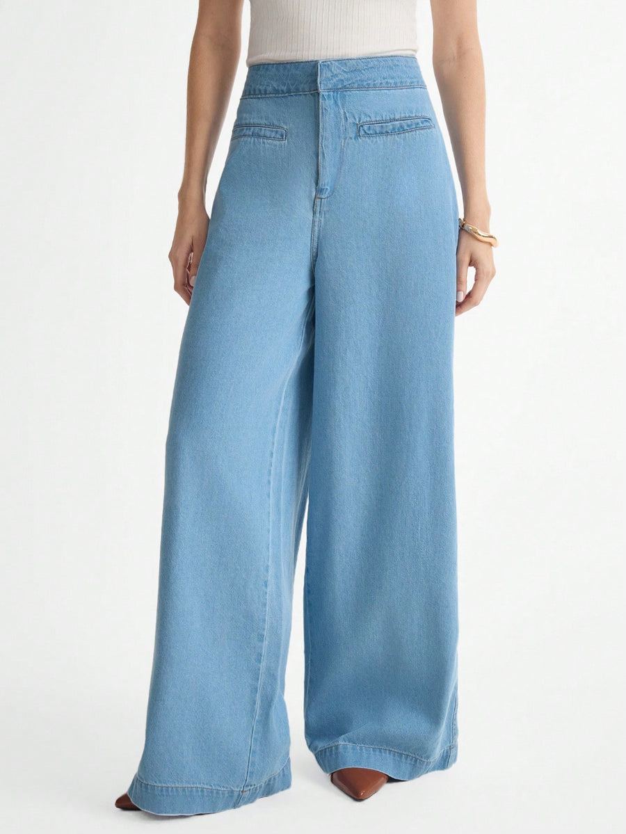 Daynim Calça Jeans Feminina Wide Leg Alfaiatada