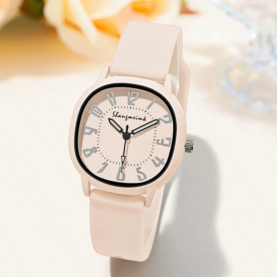 3 Peças/Conjunto Relógio de Quartzo Feminino da Moda com Pulseira de Silicone, Combinação de Relógio de Pulso da Moda Adequada para Uso Diário, Presente de Aniversário para Familiares e Amigos
