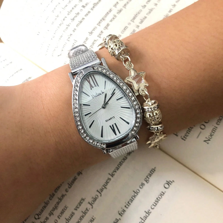 Relógio de Pulso Feminino Pulseira Elástica e plástico. Analógico Prata Rosas de ouro
