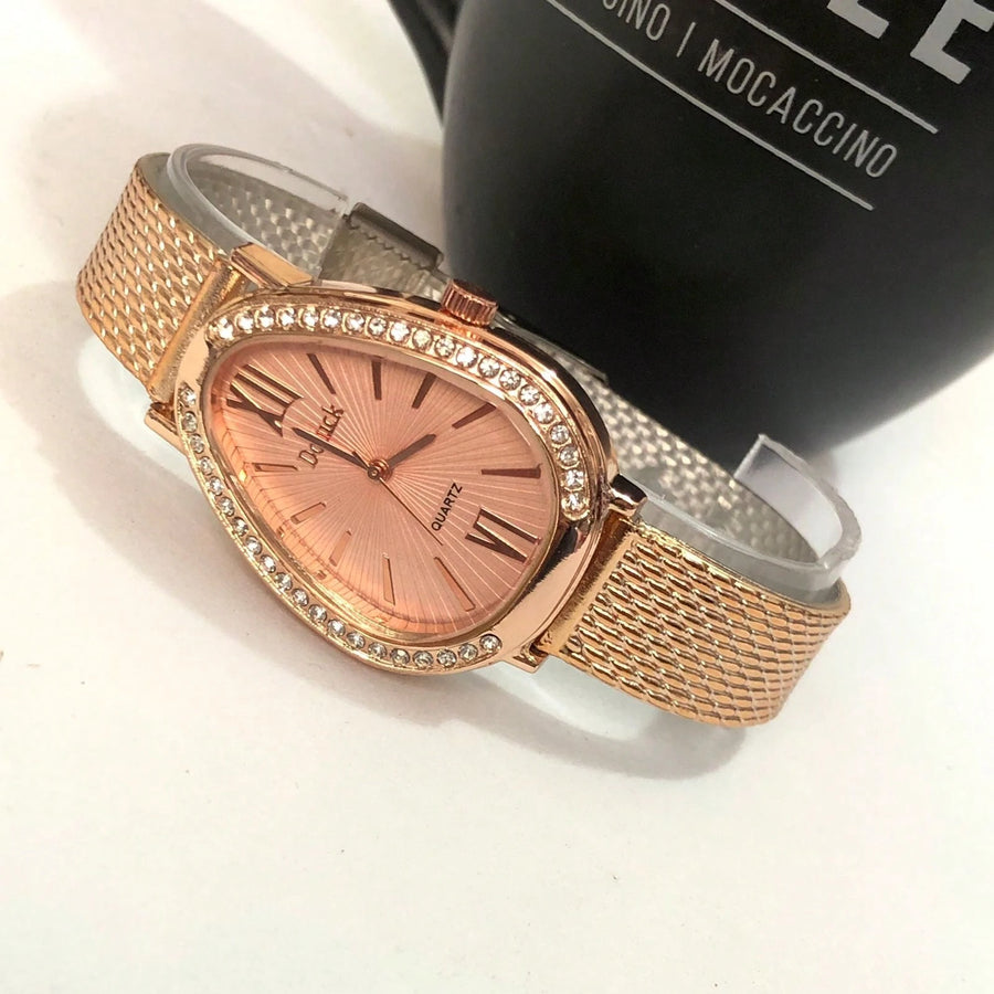 Relógio de Pulso Feminino Pulseira Elástica e plástico. Analógico Prata Rosas de ouro