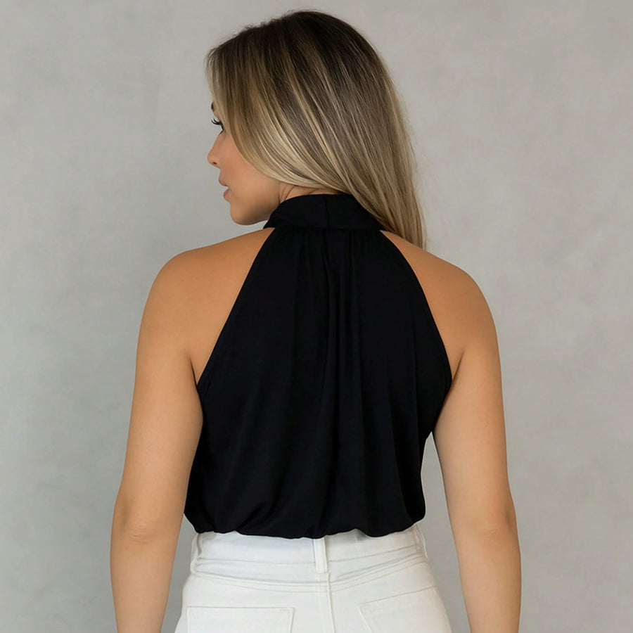Body Feminino Com Gola Alta Drapeado Tecido Fresquinho Body Feminino Camiseta Collant Cavado Suplex Modas