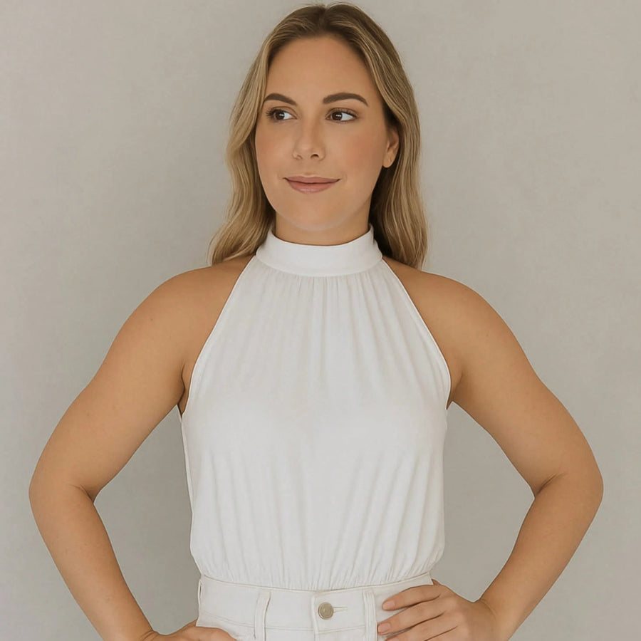 Body Feminino Com Gola Alta Drapeado Tecido Fresquinho Body Feminino Camiseta Collant Cavado Suplex Modas