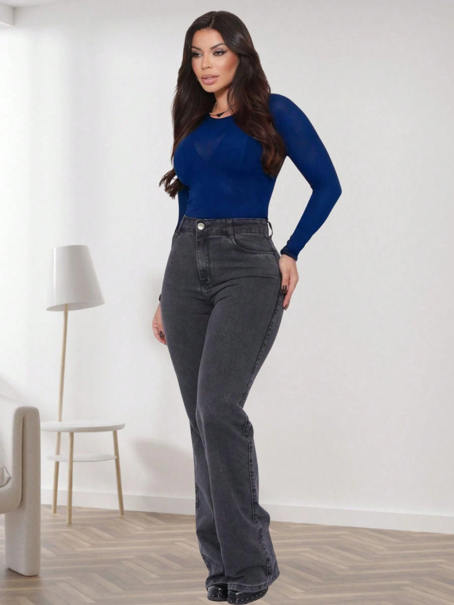 Vendedor Indicado
Calça Wide Leg Jeans Feminina Denim Levanta Bumbum Cós Alto tecido grosso Premium Lavagem Clara ou Grafite Perna Larga Marmorizada