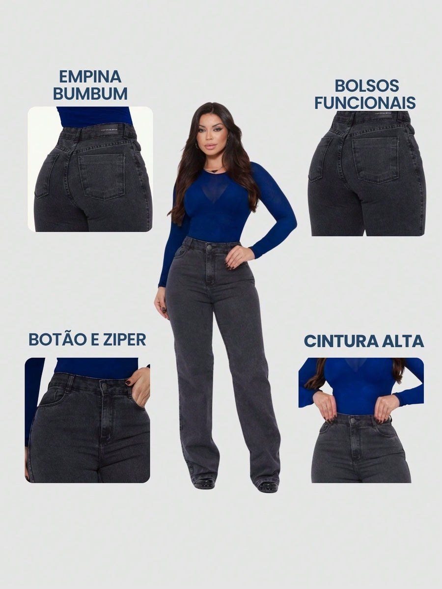 Vendedor Indicado
Calça Wide Leg Jeans Feminina Denim Levanta Bumbum Cós Alto tecido grosso Premium Lavagem Clara ou Grafite Perna Larga Marmorizada