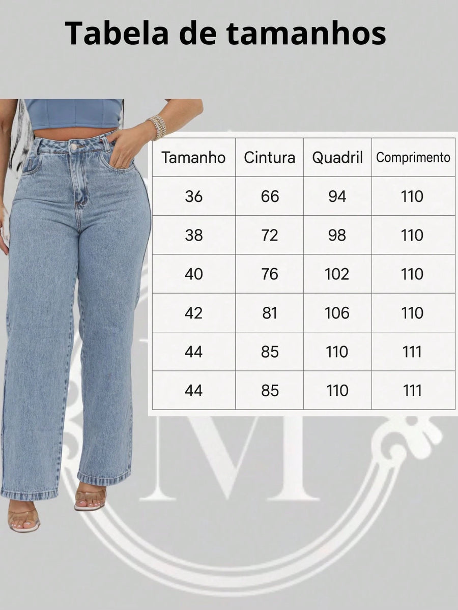 Vendedor Indicado
CALÇA JEANS FEMININA CINTURA ALTA PANTALONA WIDE LEG LAVAGEM MEDIA DENIM PREMIUM