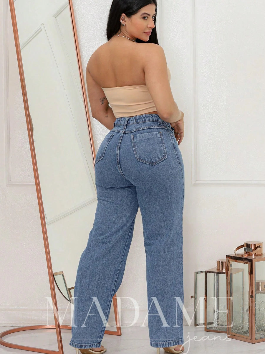 Vendedor Indicado
CALÇA JEANS FEMININA CINTURA ALTA PANTALONA WIDE LEG LAVAGEM MEDIA DENIM PREMIUM