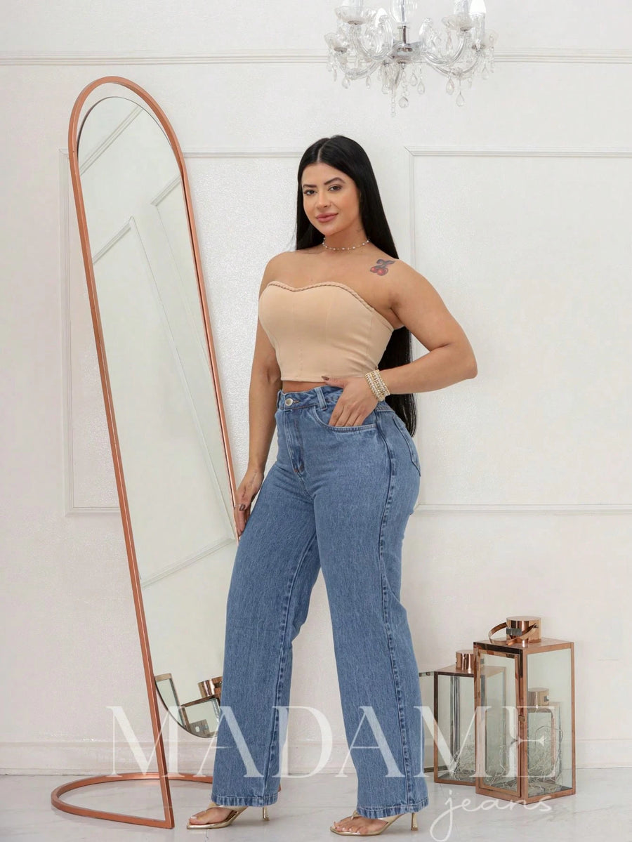 Vendedor Indicado
CALÇA JEANS FEMININA CINTURA ALTA PANTALONA WIDE LEG LAVAGEM MEDIA DENIM PREMIUM