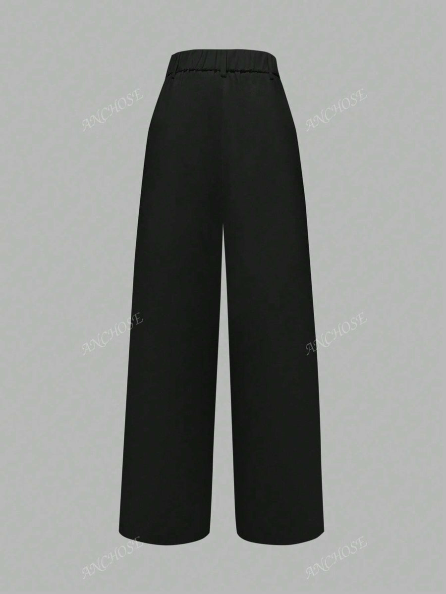ANCHOSE Calça Flare de Cintura Alta com Bolso, Casual, Ajuste Folgado, Azul, Adequada para Verão e Outono