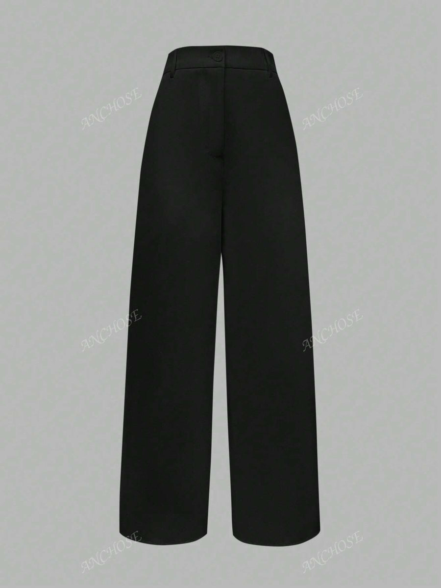 ANCHOSE Calça Flare de Cintura Alta com Bolso, Casual, Ajuste Folgado, Azul, Adequada para Verão e Outono