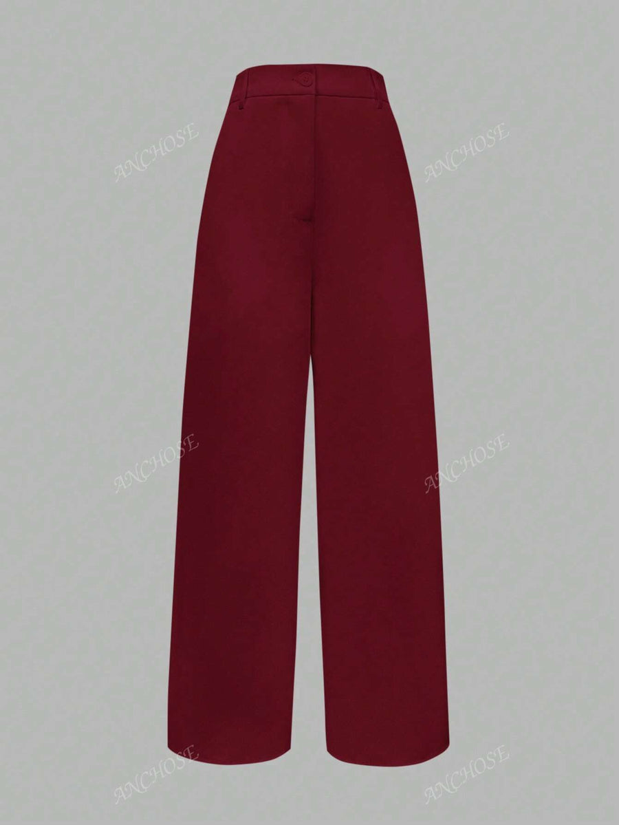 ANCHOSE Calça Flare de Cintura Alta com Bolso, Casual, Ajuste Folgado, Azul, Adequada para Verão e Outono