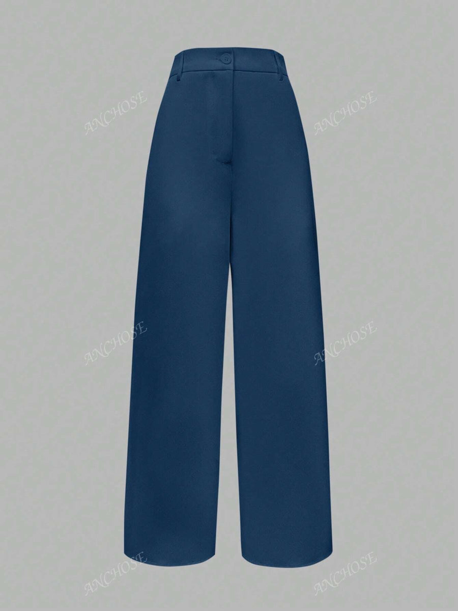 ANCHOSE Calça Flare de Cintura Alta com Bolso, Casual, Ajuste Folgado, Azul, Adequada para Verão e Outono